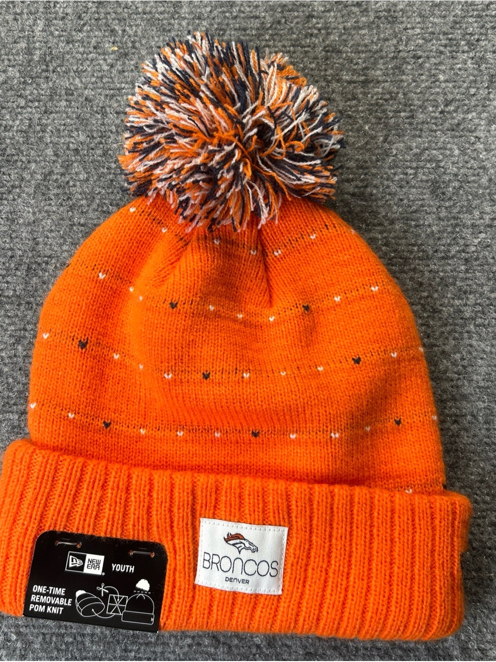 NFL New Era Denver Broncos Kids Pom Beanie - Orange with Multicolor Pom